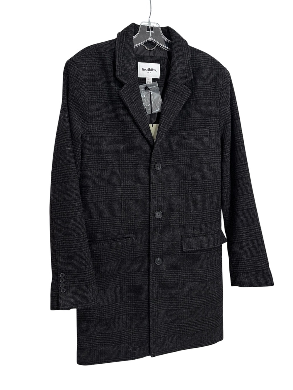 NWT Goodfellow & Co Gray Tweed Plaid Wool Blend Overcoat Lined  Size Small